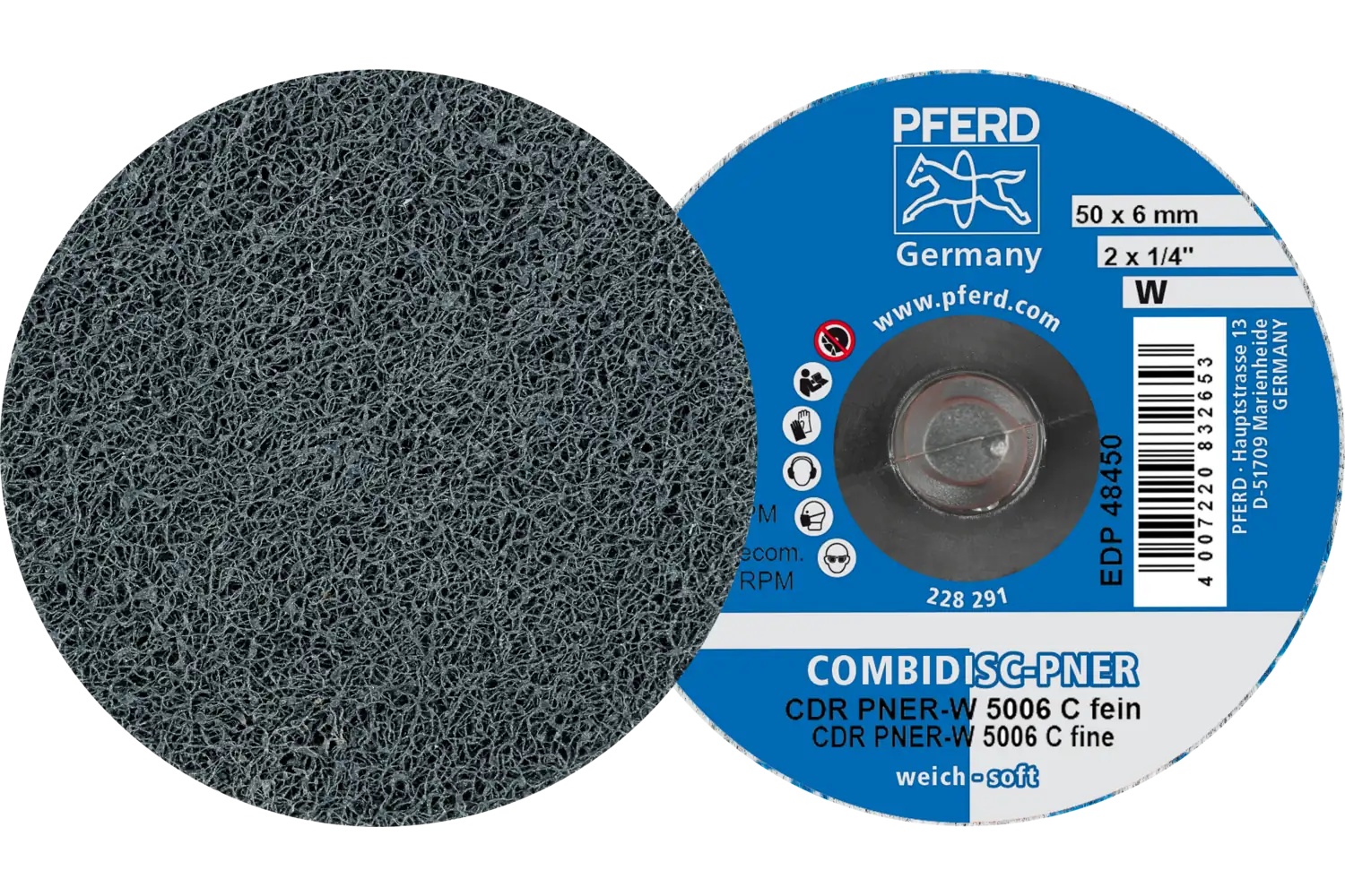 Picture of Pferd CombiDisc® Unitized Disc, 2" Dia, Type CDR, Fine, Soft, 2SF, Silicon carbide
